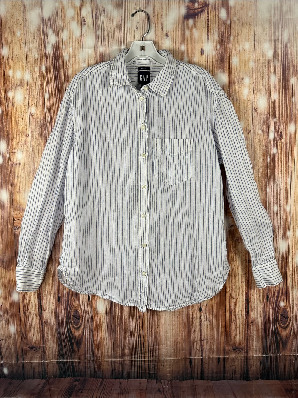GAP Women’s Linen Blue Striped Button-Down Shirt Size Small Tall 100% Linen